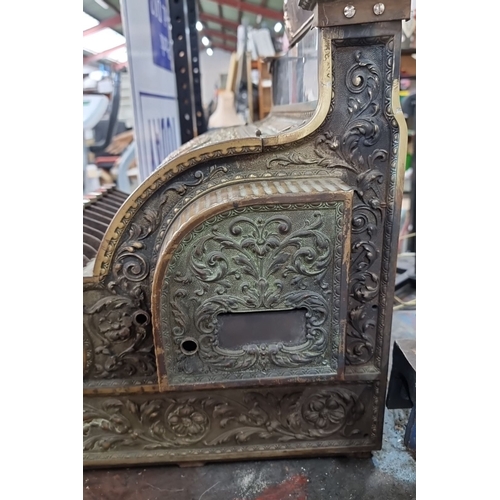 801 - Super Star lot : An original very heavy Antoine brass National cash register with ornate design and ... 