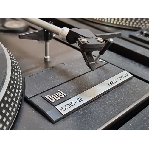 809 - Pair of Dual 505-2 Belt Drive turntables with transparent dust covers, featuring Ortofon cartridges.