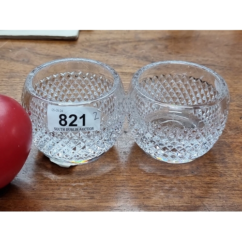 821 - Pair of John Rocha Waterford crystal cut glass bowls with diamond pattern design, engraved on the ba... 