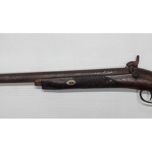 837 - Star lot: An antique 1860,s continental percussion rifle with silver escutcheon.