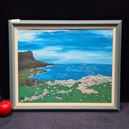 1368 - An original acrylic on canvas painting. Features a serene bright coastal landscape. Rendered in blue... 