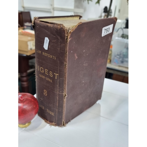 1394 - A fascinating antique hard back book titled 'Digest Law Reports 1865 -1890' Published by Council of ... 