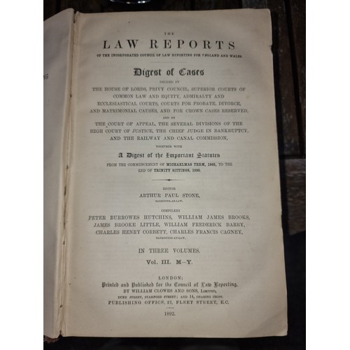 1394 - A fascinating antique hard back book titled 'Digest Law Reports 1865 -1890' Published by Council of ... 