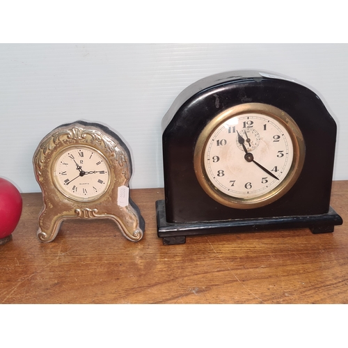 1399 - A beautiful antique lacquered mantel clock with original winding keys to verso and a Sterling Silver... 