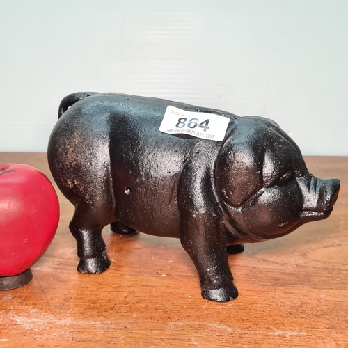 1405 - A heavy cast metal characterful Piggy bank.
Previous in auction on 29/08/24 with Lot no.864