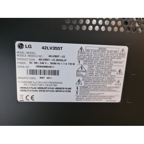 1443 - LG 42LV355T 42-inch LED TV, model 42LV355T-ZC, manufactured in May 2011. Features full HD resolution... 