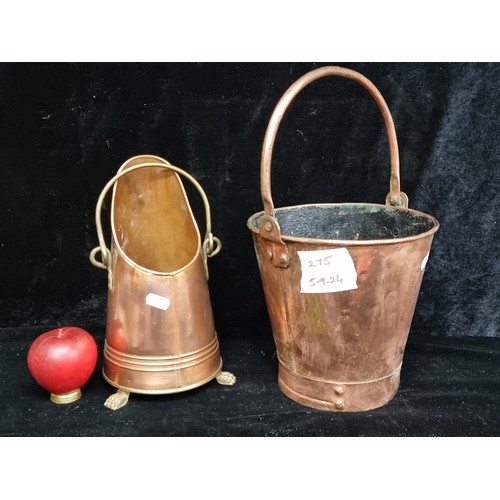 275 - Two items including an antique French solid copper bucket stamped 