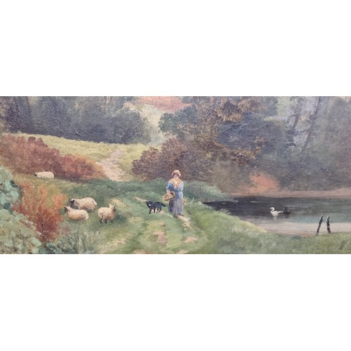 82 - Star Lot: A beautiful 19th century antique oil on canvas painting. Features a rural landscape scene ... 