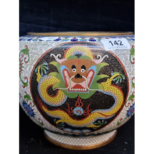 142 - Star Lot : A beautiful large 19th century   Cloisonné bowl. Decorated with three medallions of front... 