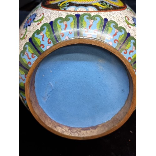 142 - Star Lot : A beautiful large 19th century   Cloisonné bowl. Decorated with three medallions of front... 