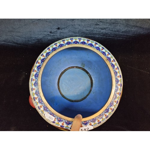 142 - Star Lot : A beautiful large 19th century   Cloisonné bowl. Decorated with three medallions of front... 