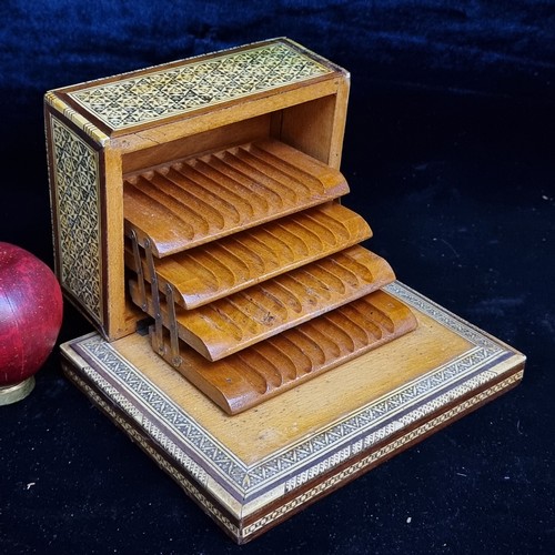 171 - A stunning vintage wooden cigarette box with very delicate and intricate wood and Mother of Pearl in... 