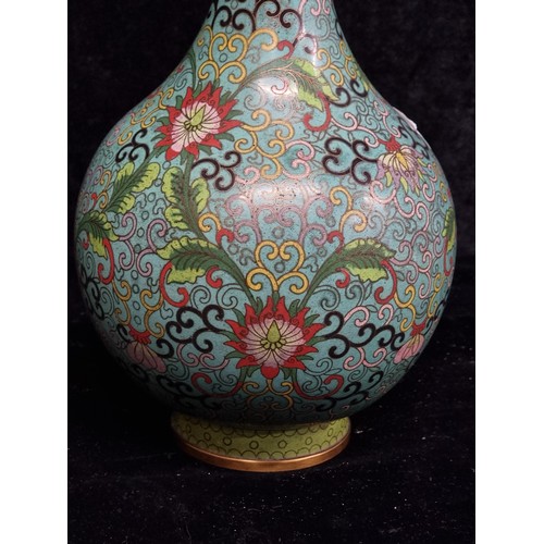 190 - Star Lot : A stunning antique green ground Chinese Cloisonne vase complete with original wooden base... 