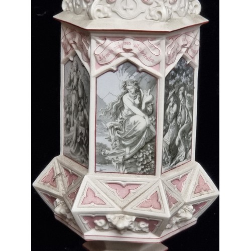 198 - Star Lot : An impressive antique Villeroy & Boch gothic lidded goblet on a high base, depicting Germ... 