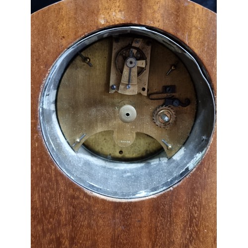 242 - A very nice Gibson of Belfast Edwardian inlaid mahogany mantle clock. With original key and brass me... 