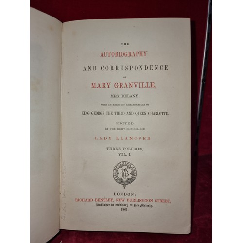 335 - Three Volumes of hardcover 'The Life and Correspondence of Mary Granville' dating from 1861.