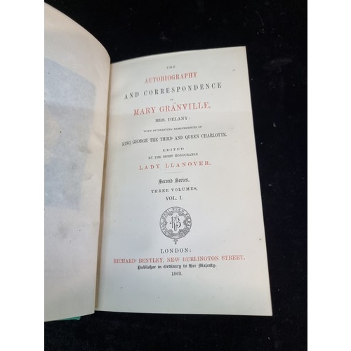 158 - Three Volumes of hardcover 'The Life and Correspondence of Mary Granville' dating from 1861.