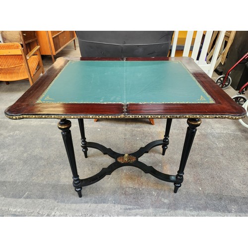 488 - Super Star Lot : A fabulous French Boule fold over writing table with ebonised  inlaid marquetry dec... 