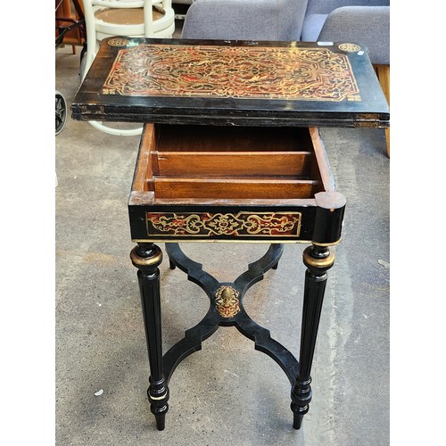 488 - Super Star Lot : A fabulous French Boule fold over writing table with ebonised  inlaid marquetry dec... 