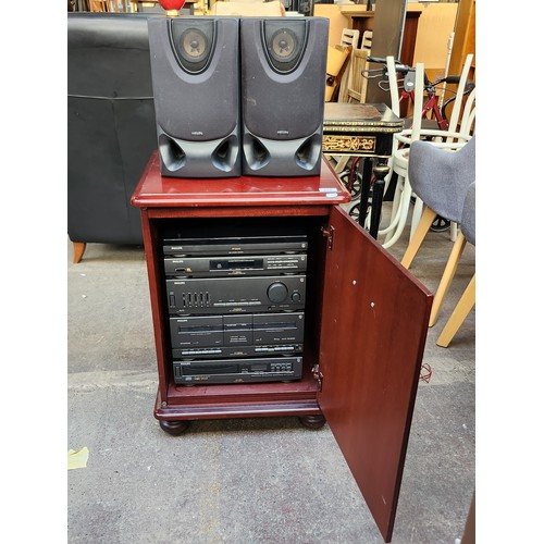 478 - Vintage mahogany cabinet with integrated Philips stereo system, featuring cassette deck, equalizer, ... 