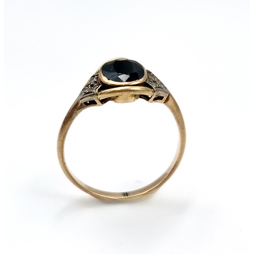 5 - Star Lot : A lovely antique oval facet black onyx ring with diamond shoulders set in 14 carat gold. ... 