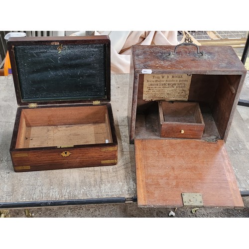 786 - Two vintage items including a mahogany writing slope featuring brass hardware along with a further h... 