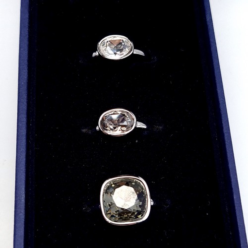 583 - A gorgeous set of three brand new Swarovski crystal rings. Size - R. Comes with care advice & warran... 