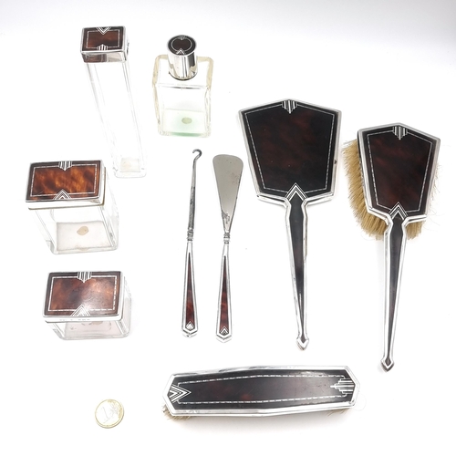 25 - Star Lot : A most attractive nine piece art deco sterling silver dressing table set hallmarked Birmi... 