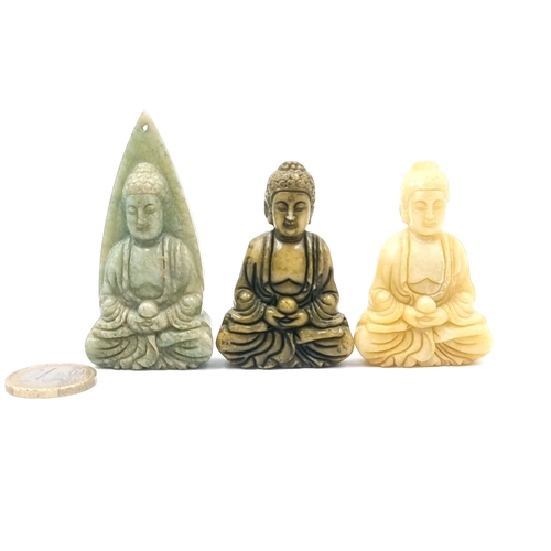 26 - Three attractive Indian jade/nephrite Buddha figures. Dimensions: H - 6 x 3.5 cms. Total weight - 13... 