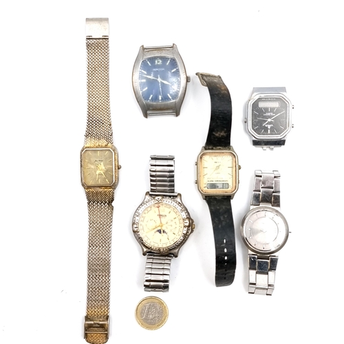 43 - A collection of six vintage Men's watches. One a Longines example together with an 18 carat gold pla... 