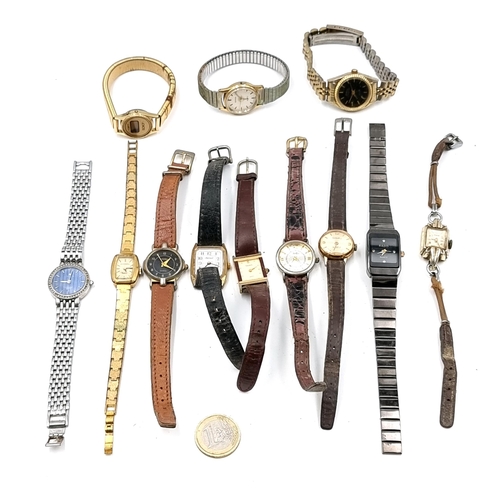 45 - A collection of twelve ladies watches with assorted leather & metal straps - some vintage. Some bran... 