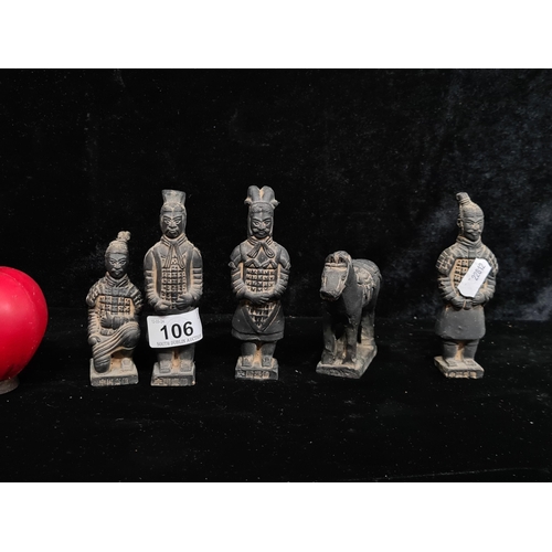 106 - Five antique Chinese terracotta warriors. All in good condition.