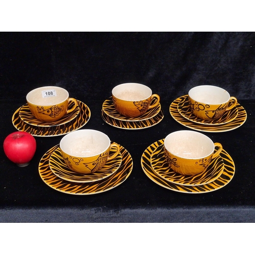 108 - Star Lot : 15 incredible John Ffrench Arklow Studio Pottery pieces including cups, saucers and side ... 