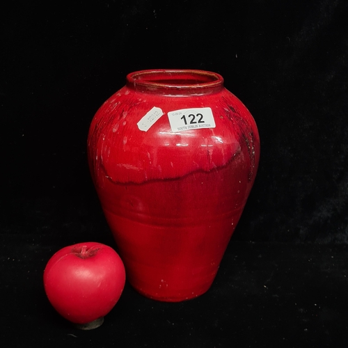 122 - A fabulous, antique  vibrant flambé red terracotta vase stamped 