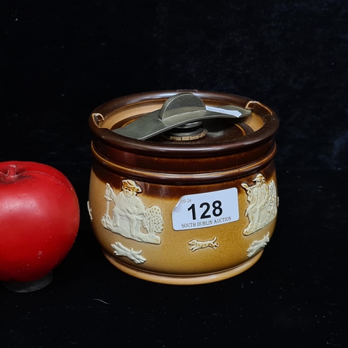 128 - An excellent Royal Doulton tobacco jar humidor, salt glazed stoneware with patented air lock lid. St... 