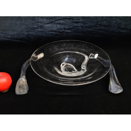 138 - A rather striking Irish studio hand blown art glass bowl with two accompanying supports used as a ba... 