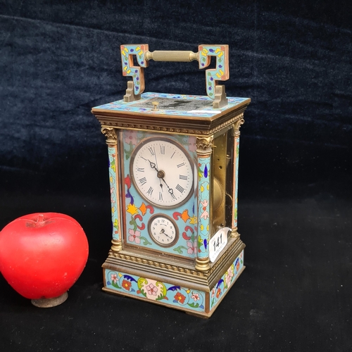 141 - Star Lot : A fabulous early 20th Century French Champleve enamel decorated  repeating carriage clock... 