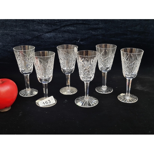 163 - A stunning set of six Waterford Crystal drinking glasses, all in excellent condition retaining acid ... 