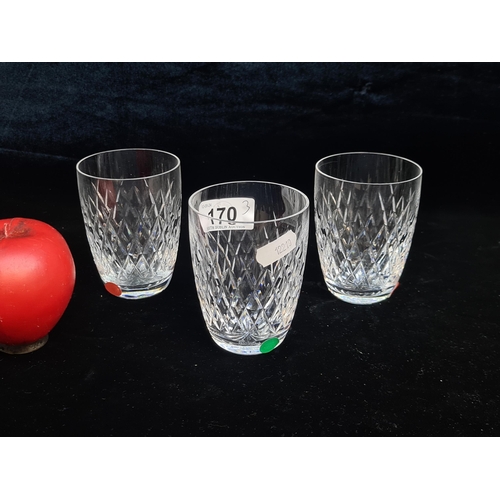 170 - Three Waterford Crystal tumbler glasses in the Boyne pattern. All in excellent condition.