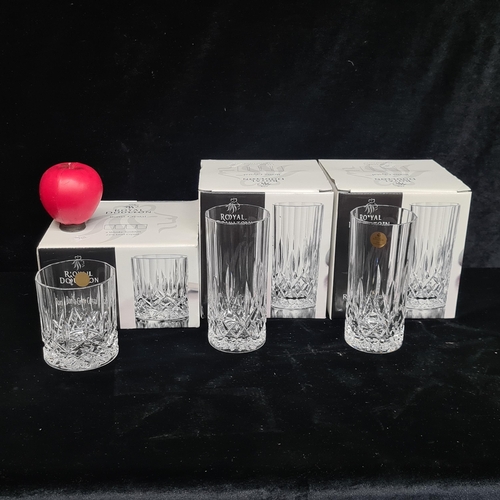 183 - Three boxes of Royal Doulton Roma Crystal tumblers including two boxes of four whisky tumblers. (12 ... 