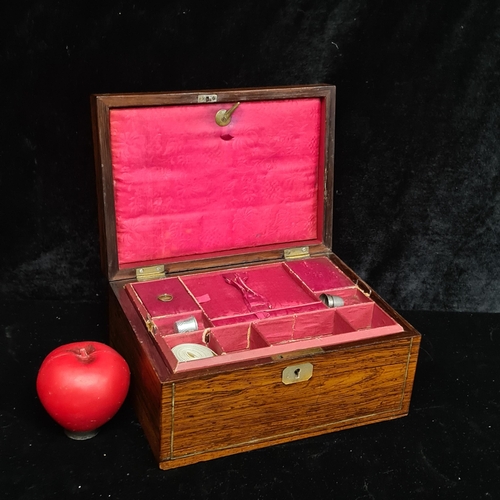 206 - A lovely Antique inlaid walnut  ladies work sewing box featuring Mother of Pearl cartouche and sewin... 