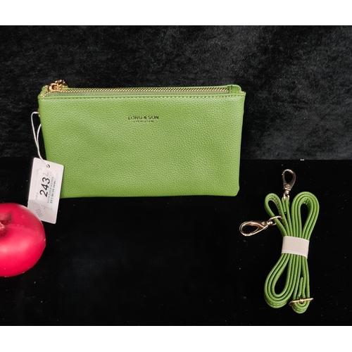 243 - A Long & Son green leather purse / bag with shoulder strap. Brand new with original tag. Together wi... 