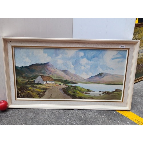 258 - Star Lot: A serene large original oil on canvas painting. Features a picturesque landscape with lila... 