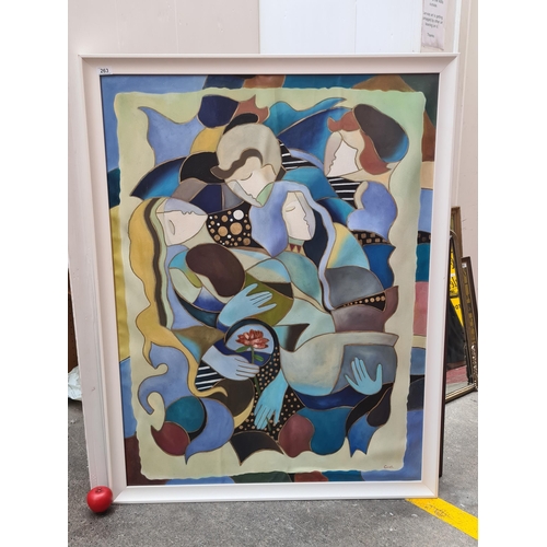 263 - Star Lot: An impressive large original oil on canvas mounted on board painting. Features an abstract... 