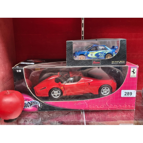 289 - A Hot Wheels Ferrari Enzo featuring signature and detailed imagery of the car's design. Along with a... 