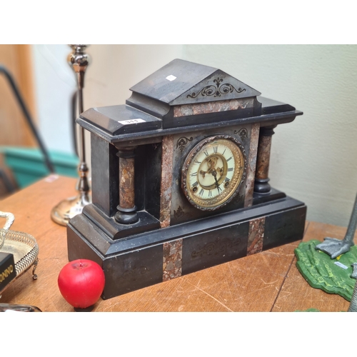 311 - A large heavy 19th century marble clock by Ansonia Clock company with pendulum and Key. 1892, New Yo... 