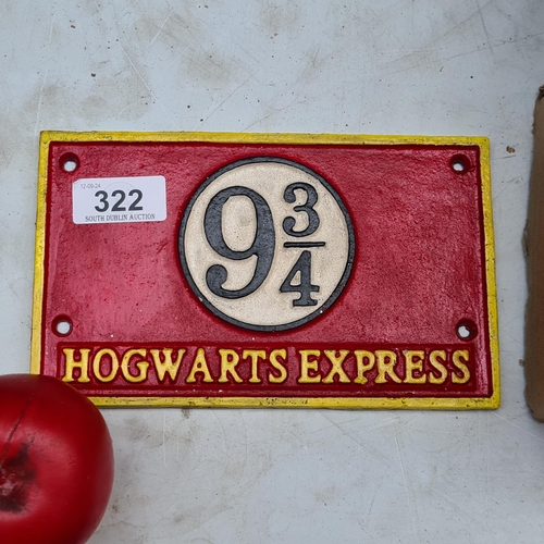 322 - A heavy cast metal Hogwarts Express sign