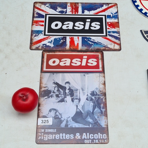 325 - Two metal wall signs in the form of concert posters for the band Oasis. These signs have been apart ... 