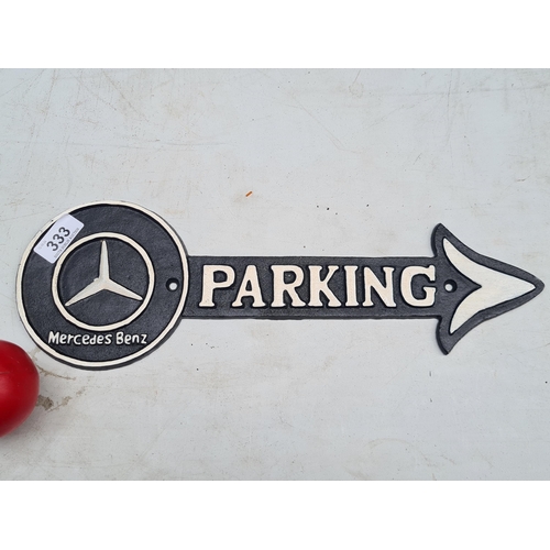 333 - A heavy cast metal Mercedes Benz Parking advertising Finger pointer sign.