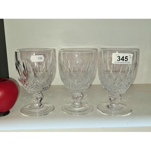 345 - Three beautiful large heavy Waterford Crystal goblet glasses in the Collen pattern. In good conditio... 